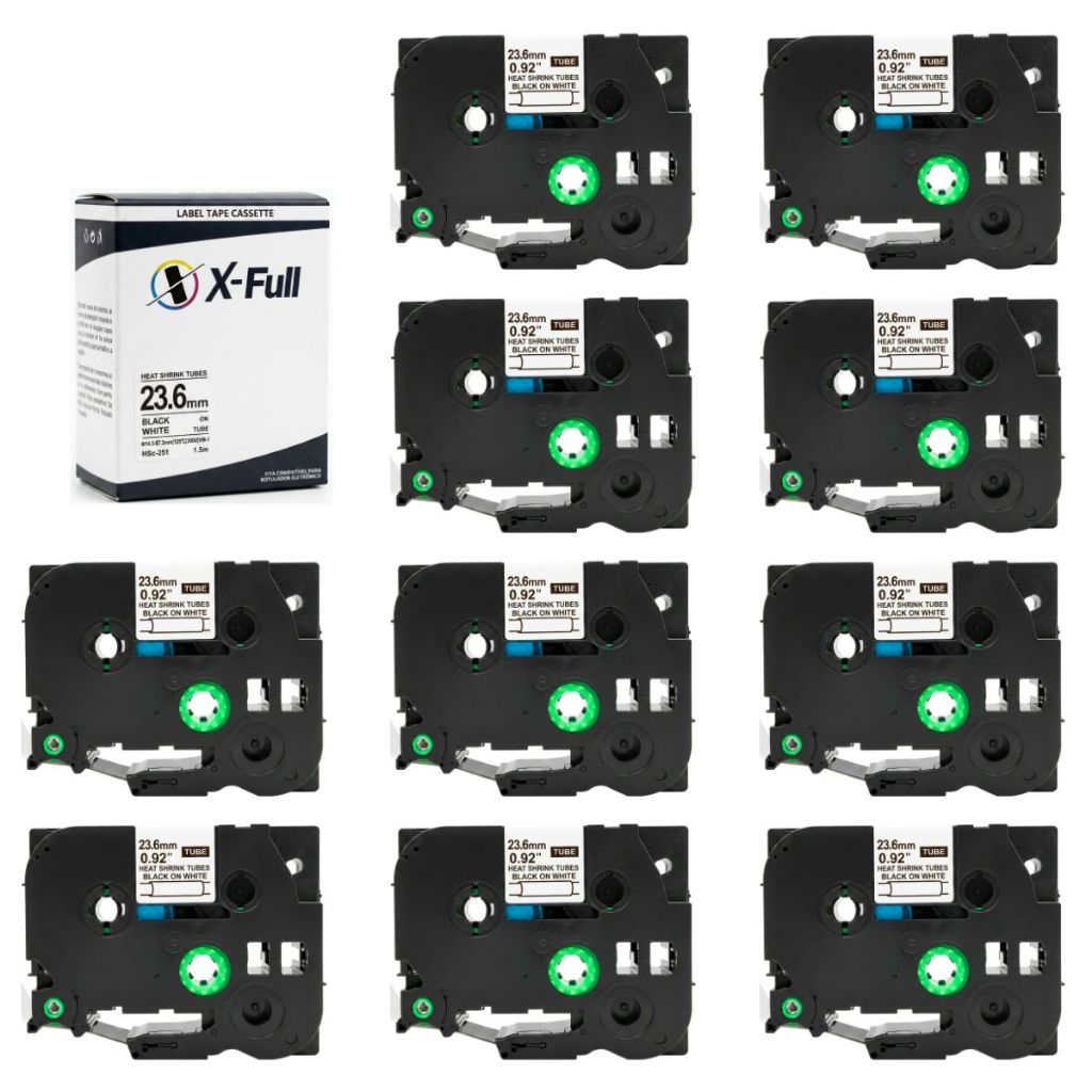 10 Fita Compatível HSC-251 HSC251 HSE-251 23.6mm 1.5m Preto No Branco Tubo Termoretrátil PT-E560BT PT-E560BTVP X-full