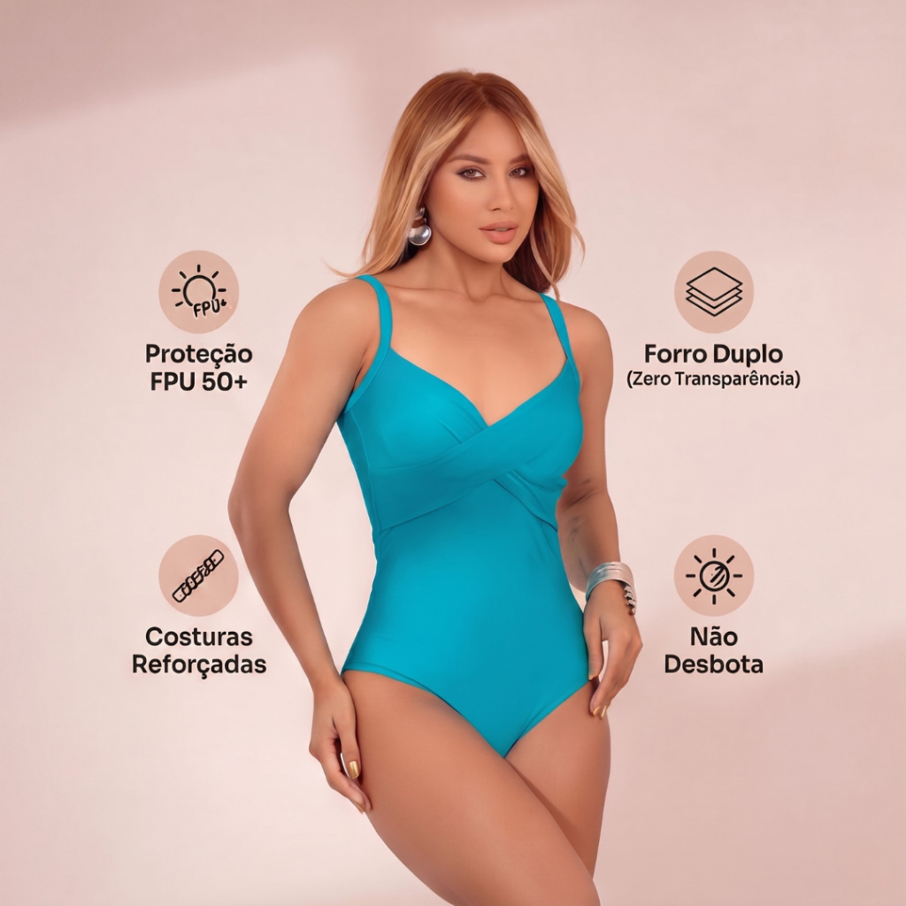 Maiô feminino Praia Modelador Com Bojo Sustentação Decote V Transpassado Amarração Costas Premium