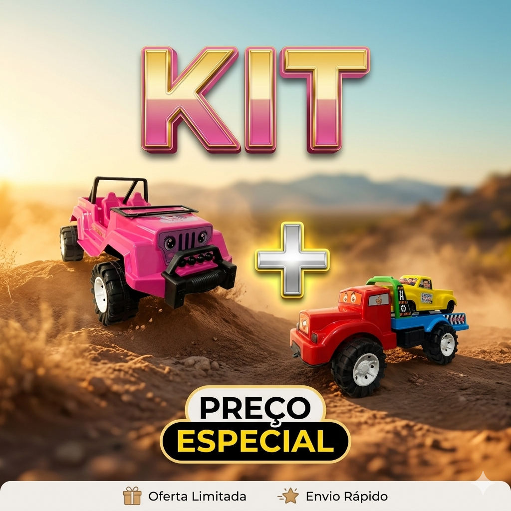Kit Jipe Off Road 4x4 Infantil+Caminhão Plataforma + Pickup Sport ou variado