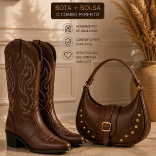 Kit Country Feminino Premium Bota Texana + Bolsa Moderna