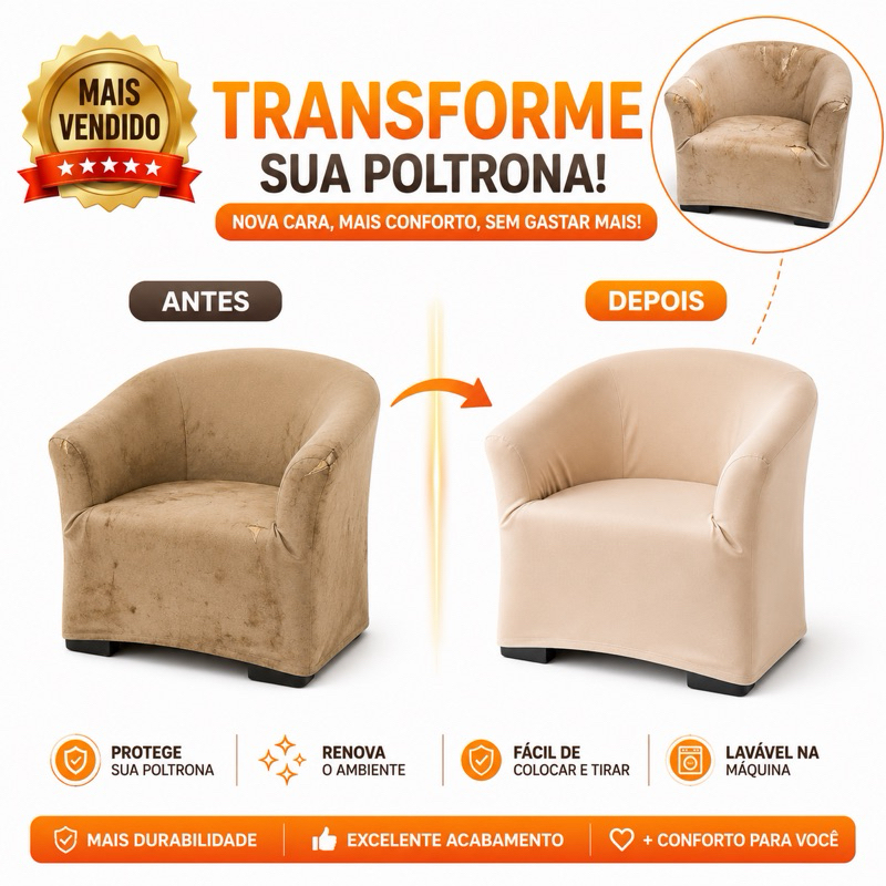 Capa Estilo Ferradura para Poltrona – Malha Gel Elástica, Encaixe Fácil e Seguro