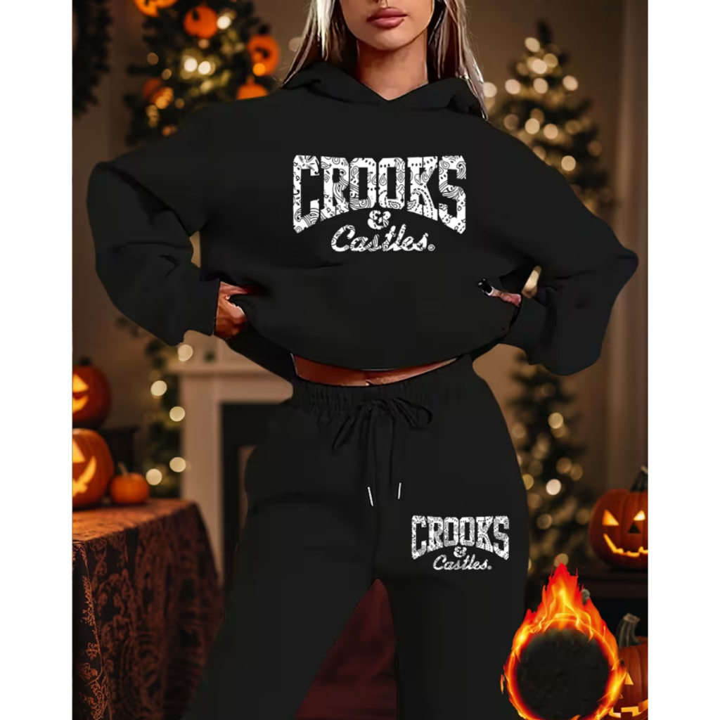 Kit Conjunto Blusa e Calça Moletom Feminino Crooks & Castles Estiloso Moderno Inverno Confortável