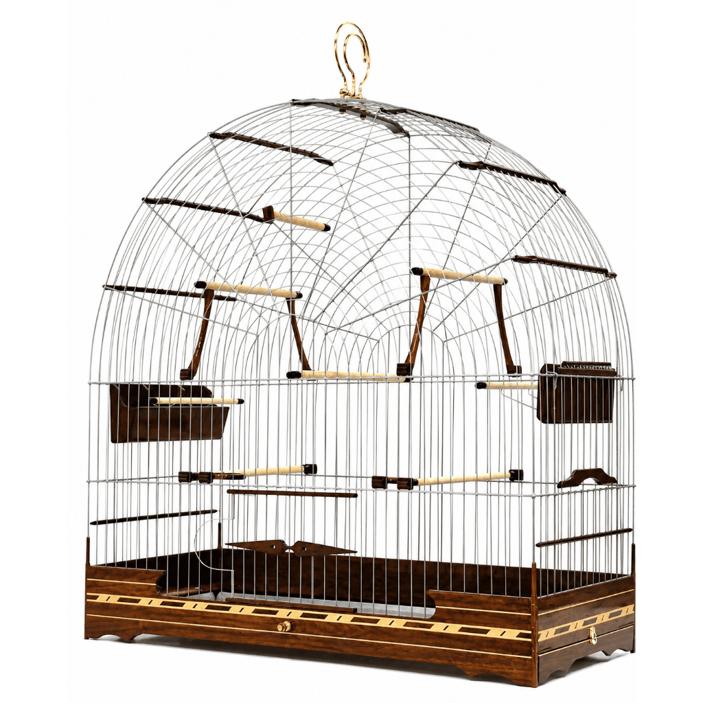 Gaiola Goiana Imbuia Luxo Inox Nº 8 Malha Fina para pássaros de pequeno e médio porte