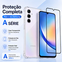 Kit Película 3D HD + Capa Anti-Shock Compatível Samsung A17 A15 A06 A14 A16 A07 | Proteção Tela Anti-Arranhão Anti