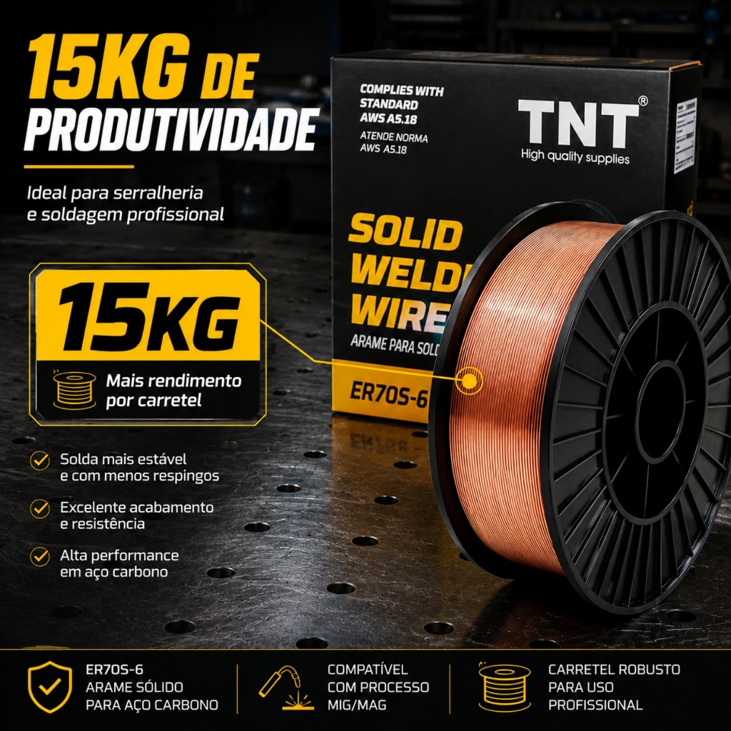 Arame para Solda Mig 0,8 MM Rolo Plástico 15 KG ER70S-6 TNT