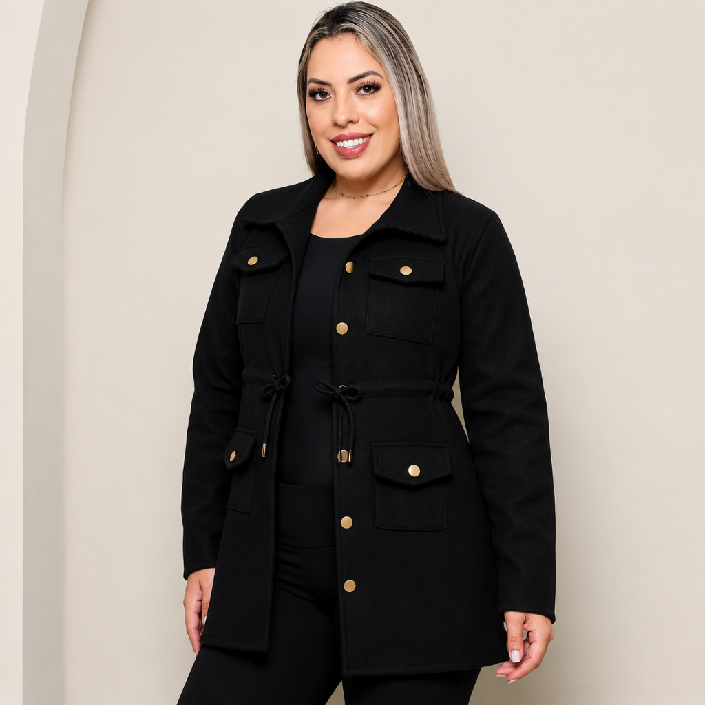 Sobretudo Lã Batida Quentinho Longo Elegante Para Inverno