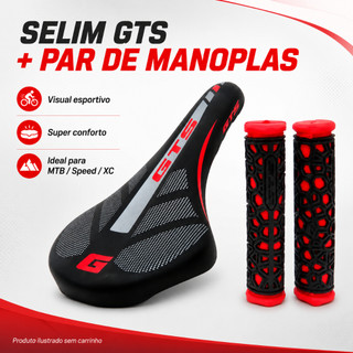 Banco Selim GTS Exotic MTB Speed Preto Vermelho Com Manopla Bicicleta