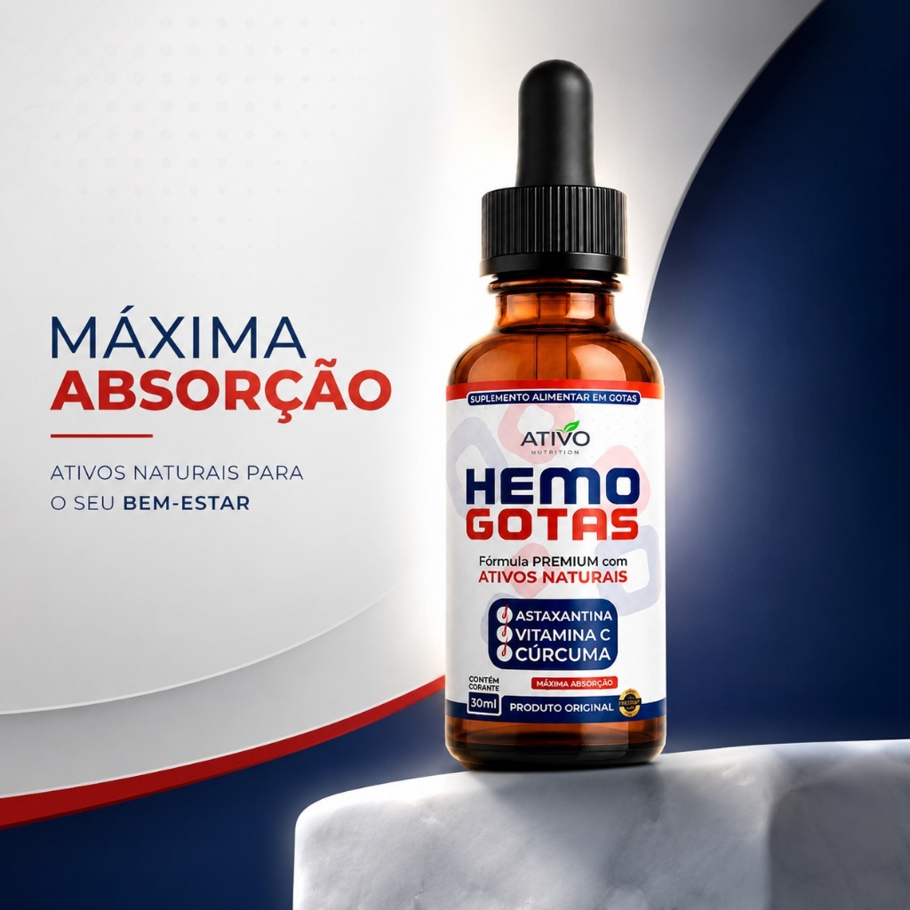 HEMO GOTAS | Ativo Nutrition - Gotas 30ml - Vitamina C, Astaxantina e Cúrcuma - Antioxidante e Bem-Estar