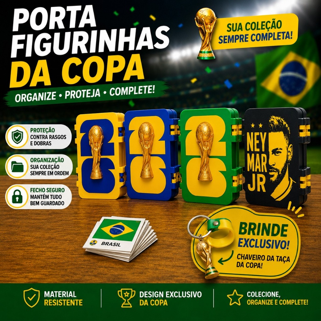 Caixa de Figurinhas Copa do Mundo 2026 com Divisórias | Porta Figurinhas e Cromos Copa do Mundo