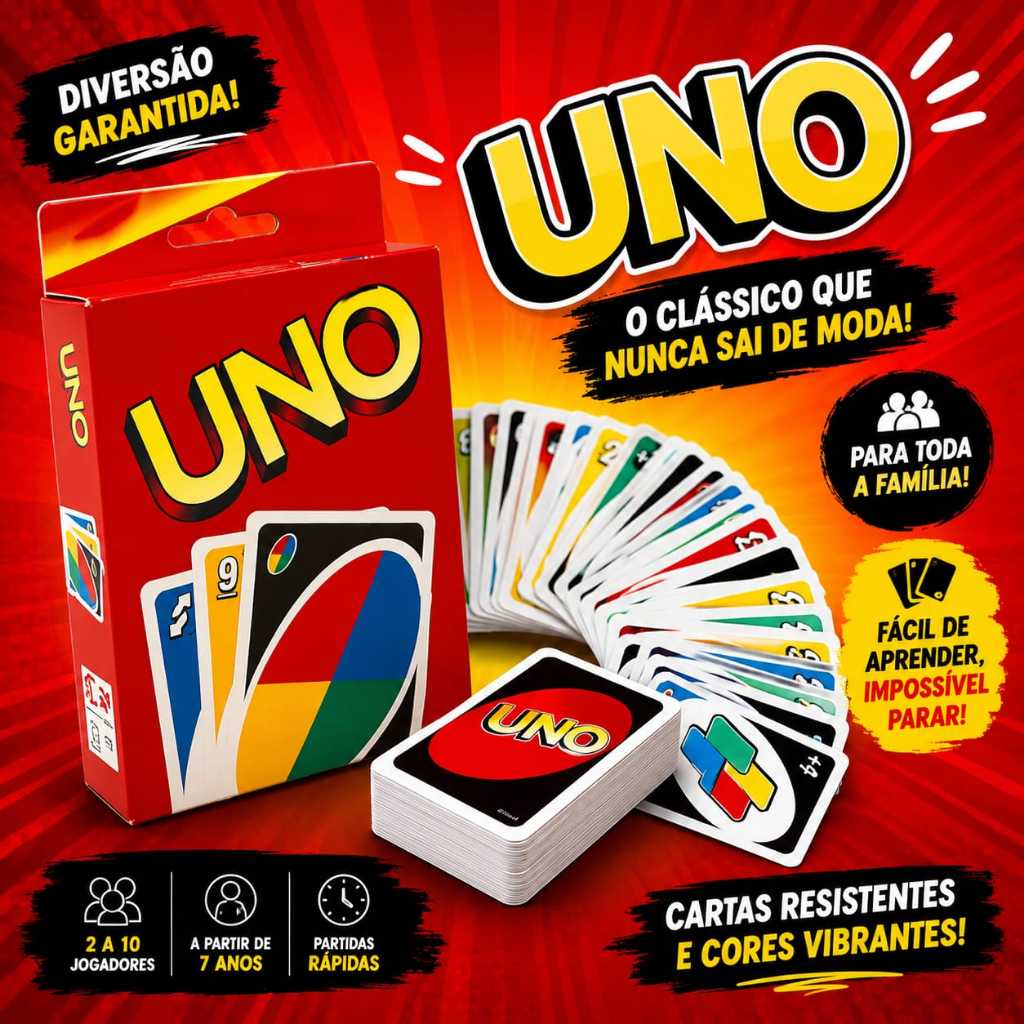Jogo De Cartas Uno - Diversão Para Todas Famílias E Amigos Sem Carta Para Personalizar Edição de 108 Cartas Clássicas