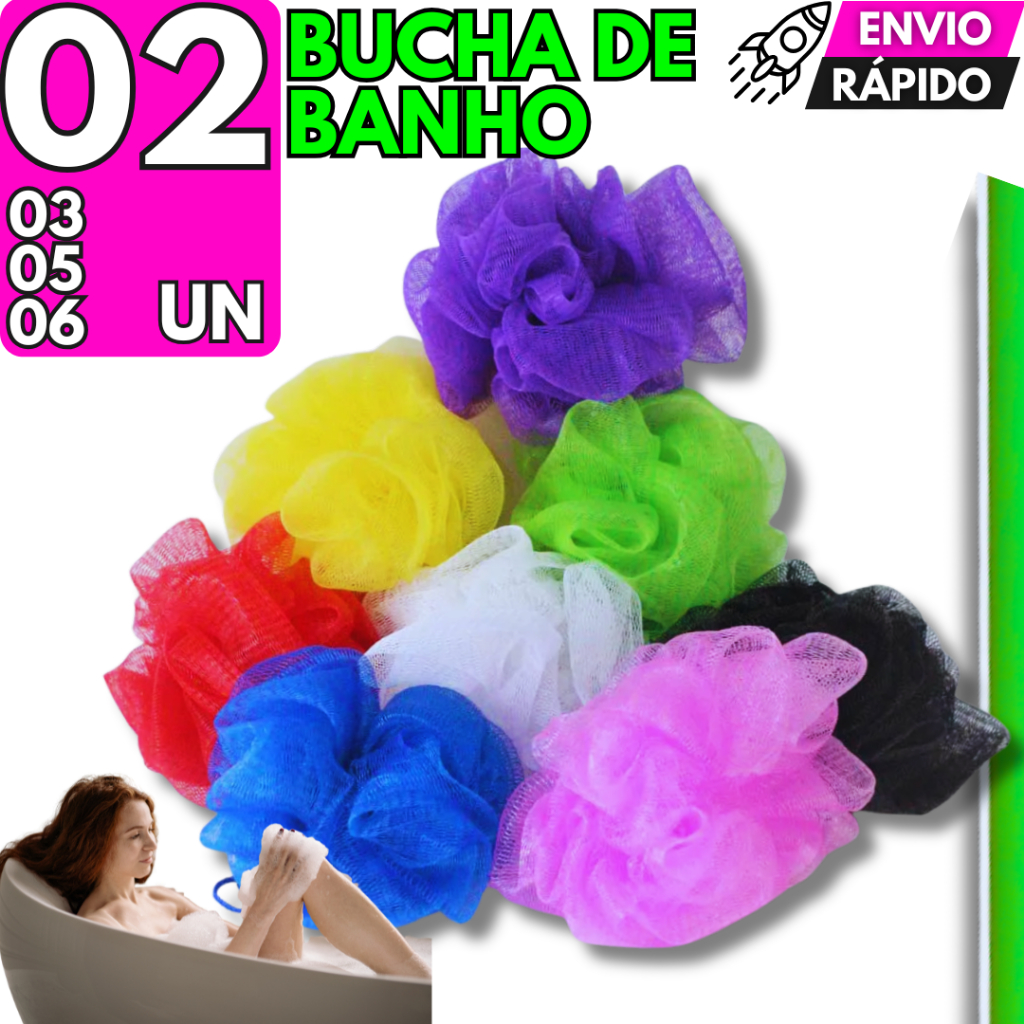 Bucha Banho Relaxante Premium Esponja Nylon Com Cordinha Qualidade Cores Sortidas Durável