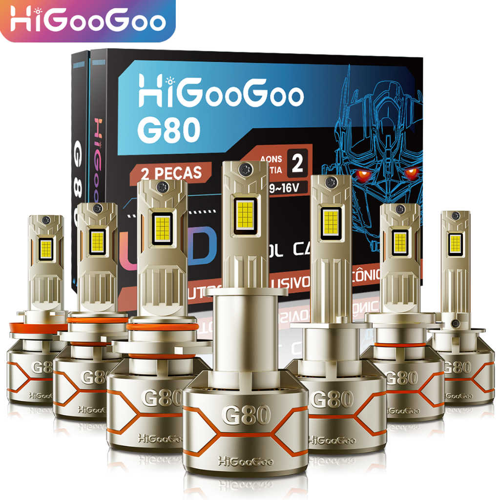 HiGooGoo 56000LM G80 Par Farol De Led Carro 280W 9V-16V Para H1 H3 H4 H7 H11 9005 9006  H27 Garantia De Dois Anos