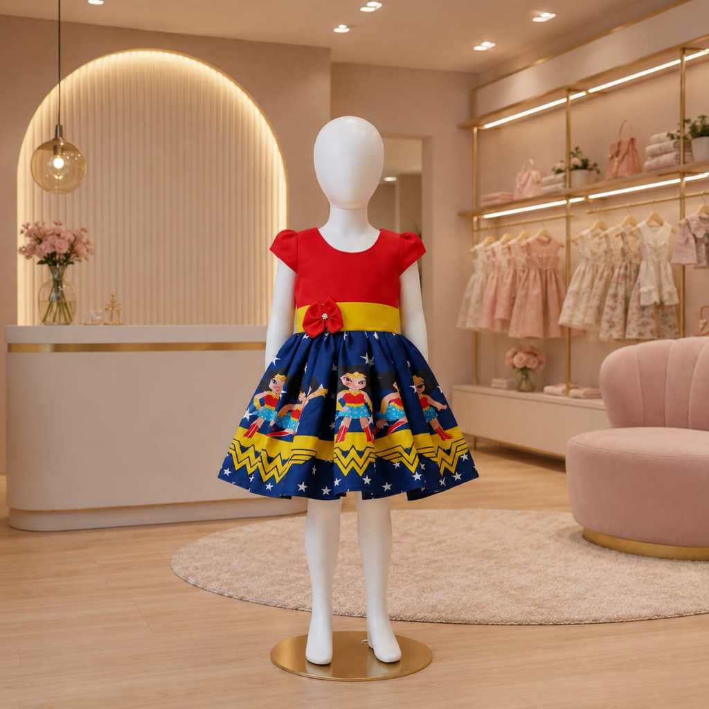 Vestido Infantil Temático Simples Mulher Maravilha (LZ)