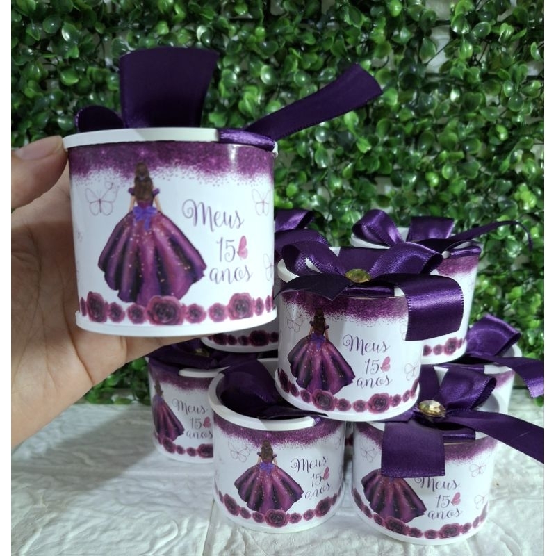 Mini Tubolata 5x6 Personalizada com Nome, Princesa Debutante, 15 anos Roxo, Lembrancinha Festa de Aniversário