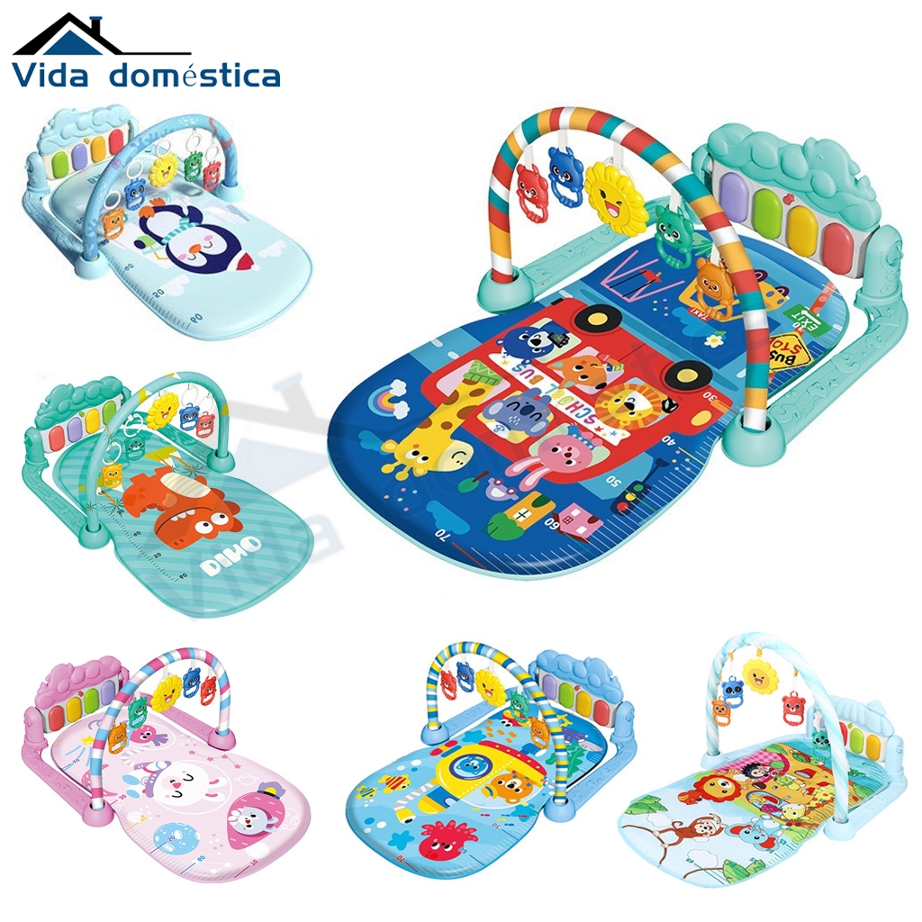 Tapete de Atividades Infantil Azul - Piano Interativo com Luzes e Móvel Colorido