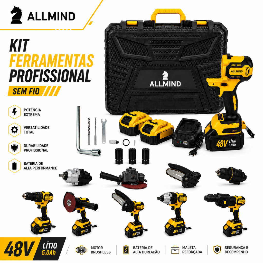 Kit Ferramentas 5 em 1 a Bateria 48V Brushless Nakasaki – Multifuncional Profissional