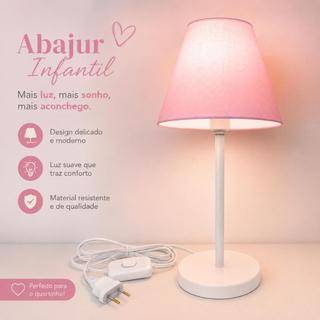 Abajur Infantil de Mesa Rosa com Cúpula Decoração Quarto Bebê Menina - Avr