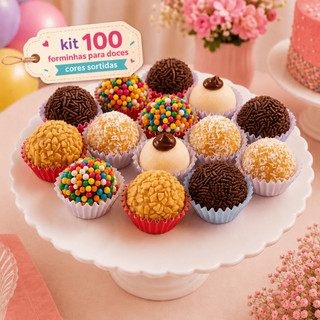 Kit 100 Forminhas para Doces nº5 Coloridas Cores Sortidas Brigadeiro Festa