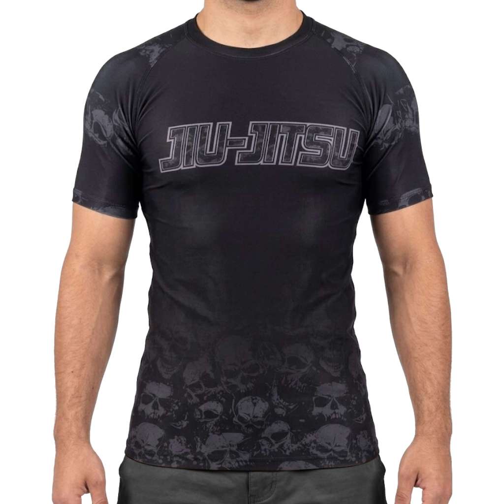 Rash Guard Masculina Camisa Jiu Jitsu No-Gi Black Skull Manga Curta
