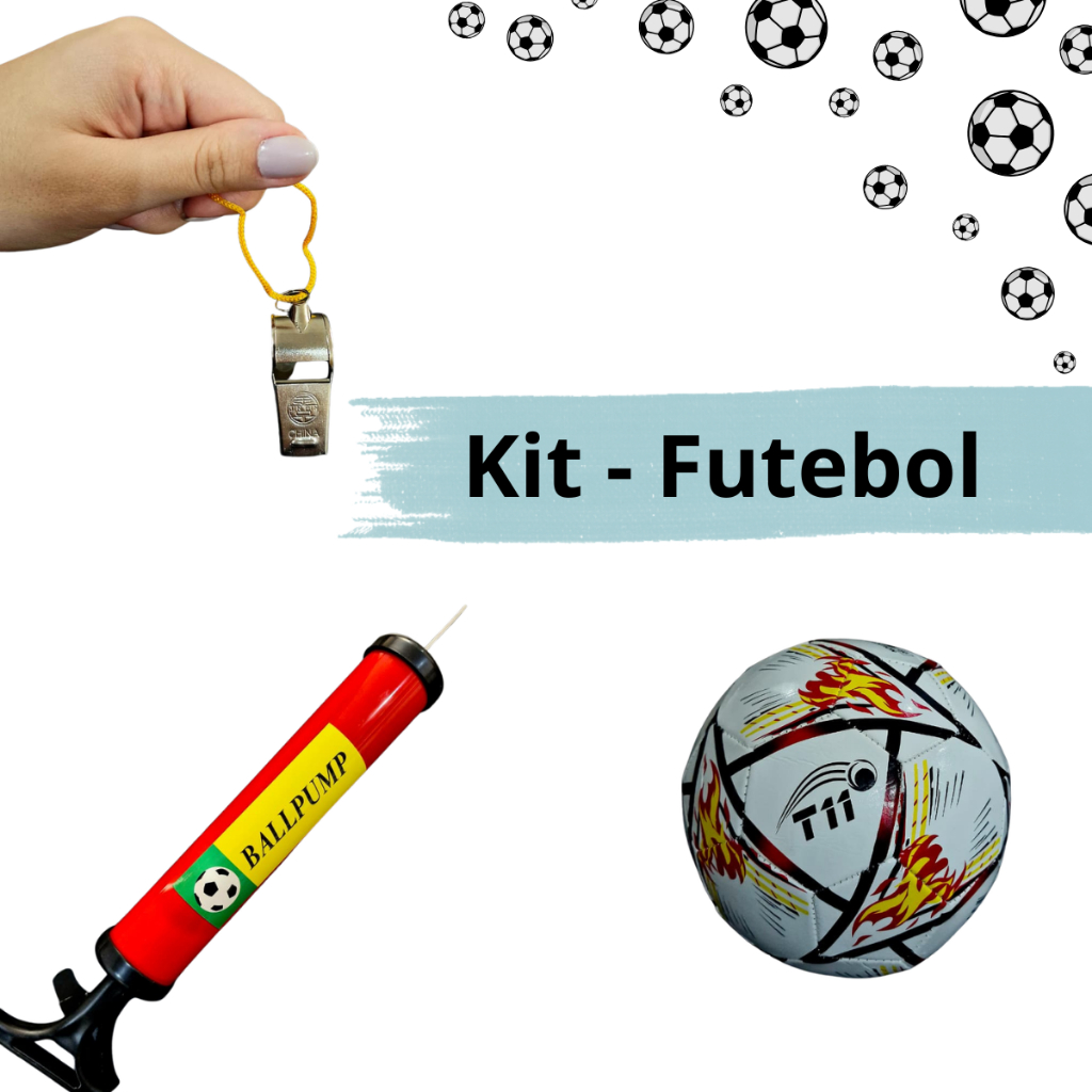 Kit Bola de Futebol Tamanho N5 Couro Sintético + Bomba de Ar + Apito Profissional - Jogo Completo Treino e Recreação