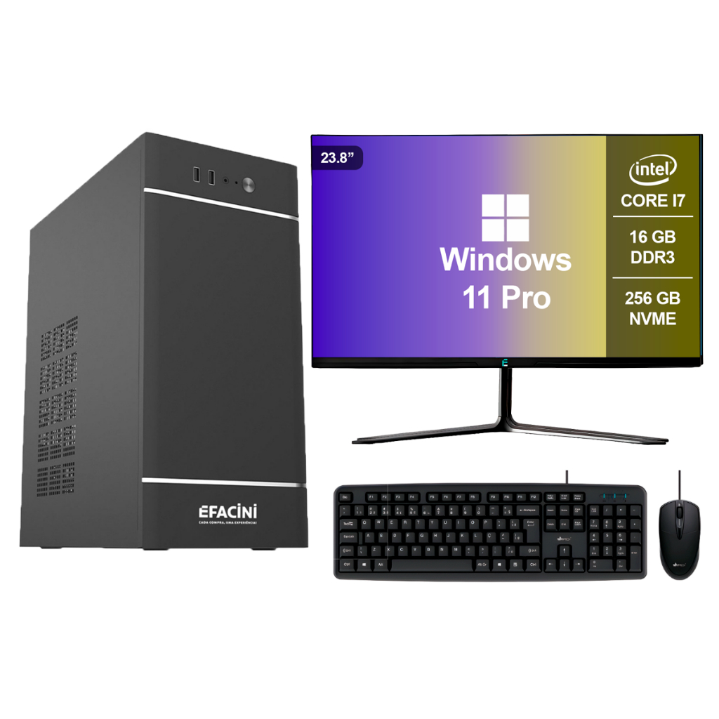 PC Computador Completo eFacini Intel Core i7 3ª Gen 16GB Windows 11 Pro SSD 256GB