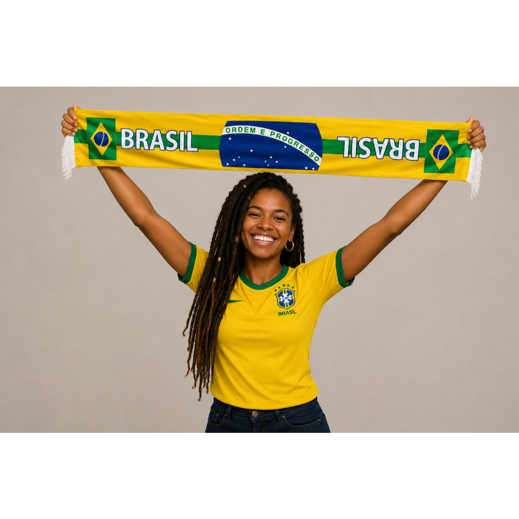 Flamula Tipo Echarpe Brasil Verde Amarela ORDEM e PROGRESSO Dupla Face