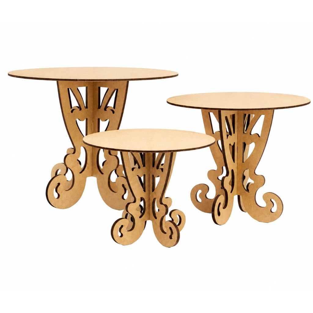 kit Com 3 Mesas Bandeja Provençal Cor Mdf  Decorativa Para Decorar Ambientes Festas e Mesas De Doces