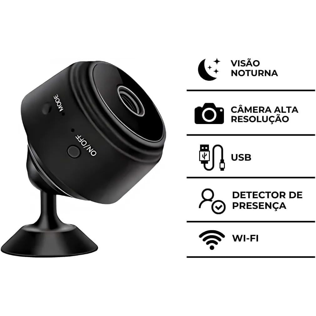 Mini Câmera de Segurança Wi-Fi A9, Full HD 1080p, Visão 150° Compativel com Android/IOS -