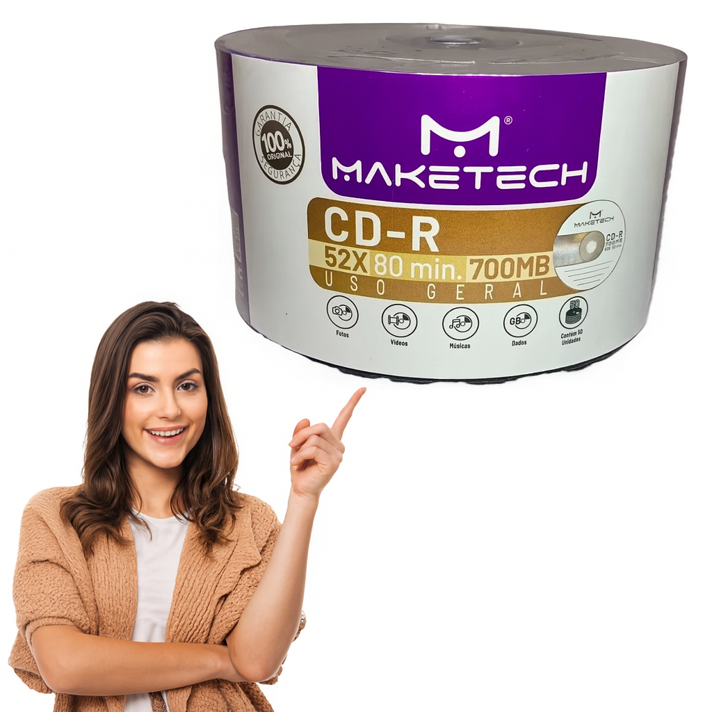 50 Midia Cd-r Virgem Maketech Cd 52x 700mb Cdr Gravável