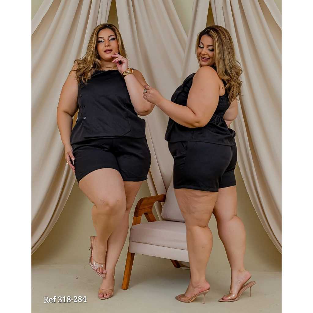 Conjunto Social Plus Size Alfaiataria Feminina Short + Colete Elegante Confortável