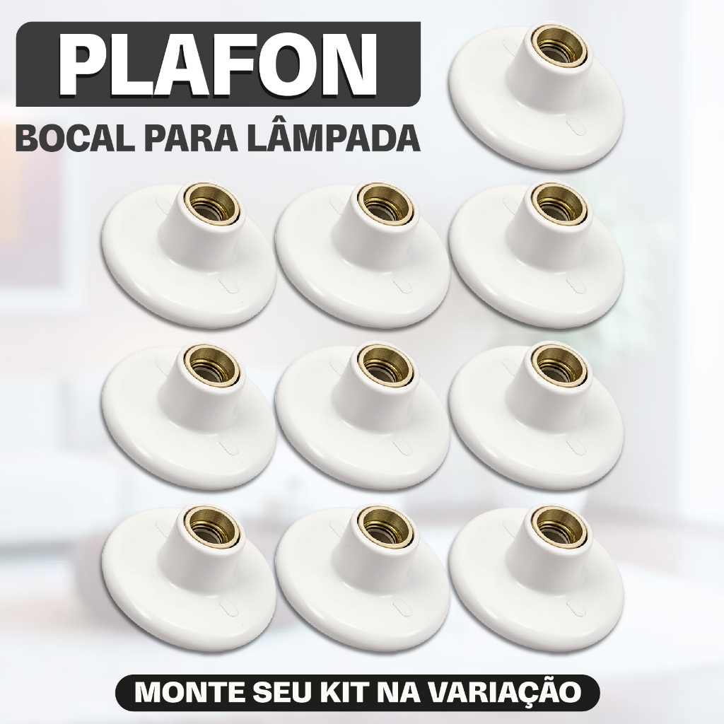 Plafon Bocal Porcelana E27 Paflonier Teto Lampada Suporte Plástico Branco Preto Kit 2 4 6 8 10 Und