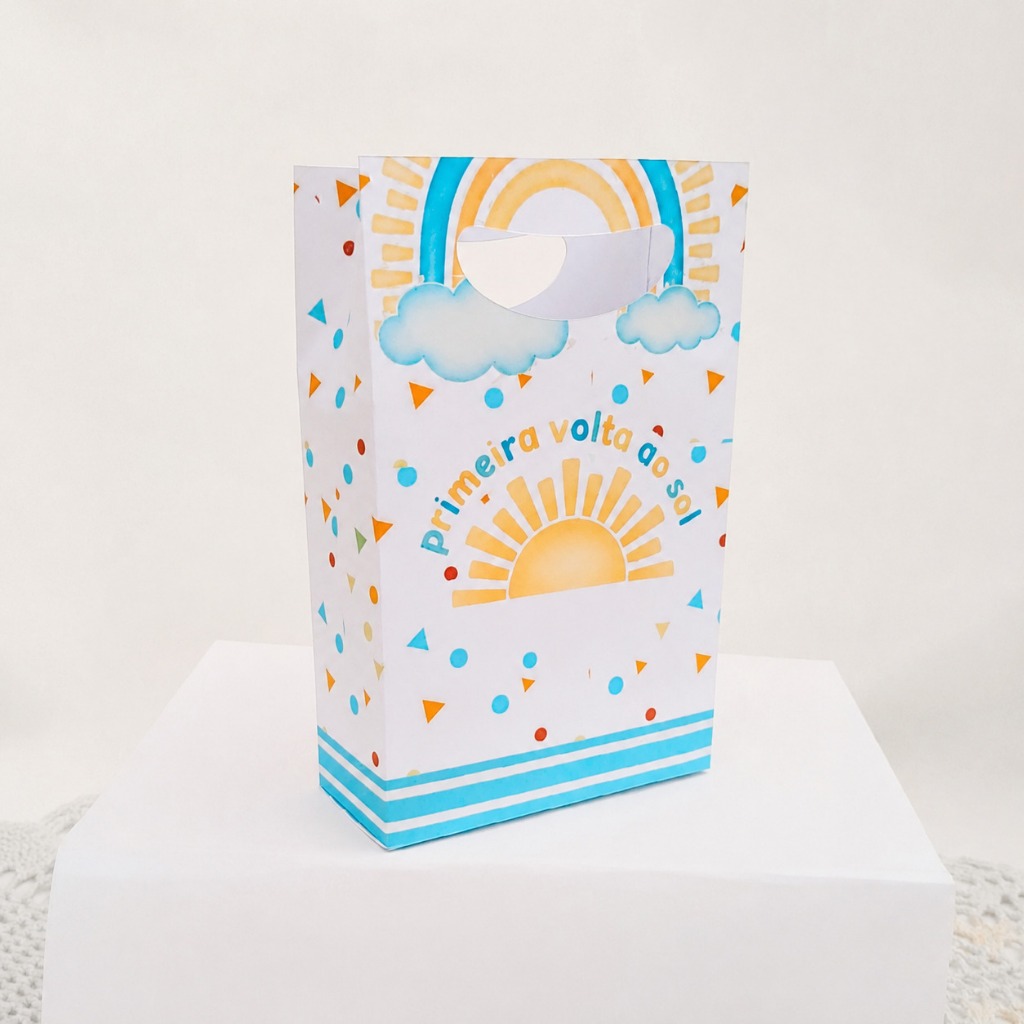 Kit Sacolinha Surpresa Festa Infantil Personalizada PRIMEIRA VOLTA AO SOL Lembrancinhas Aniversário PEGUE E MONTE