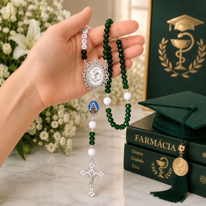 kit de oração da profissão Terço Farmácia (ou outra profissão) com caixa de presente e organza ENVIAR NOME IMEDIATAMENTE