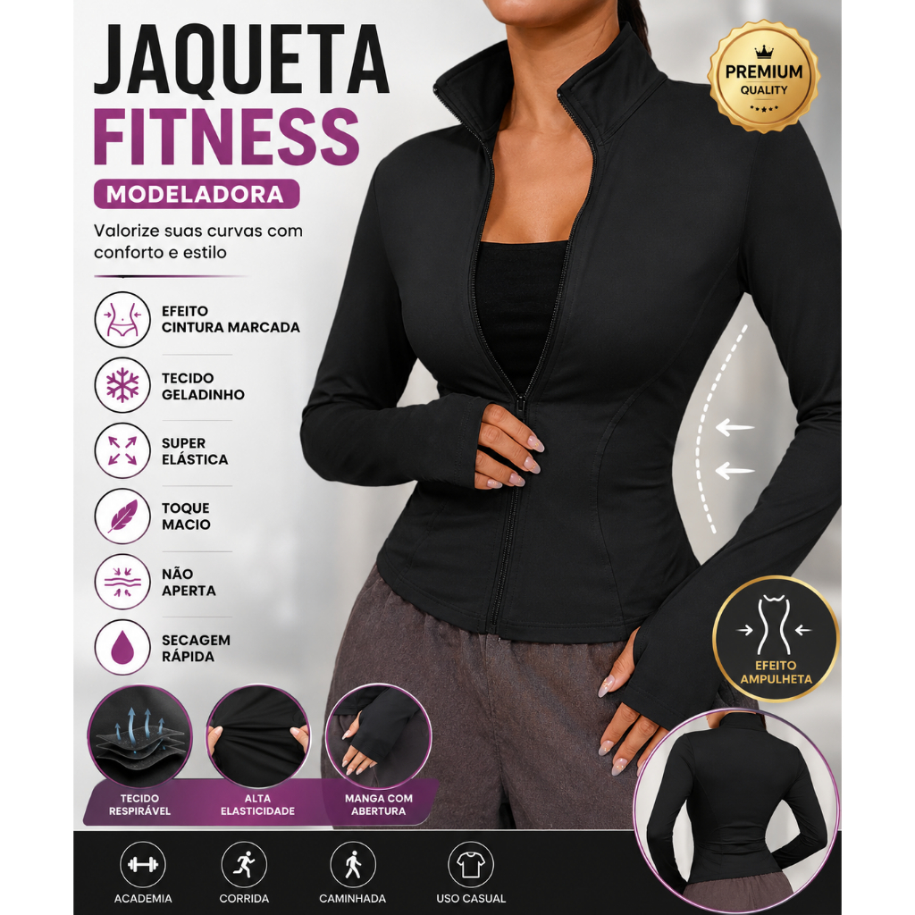 Jaqueta Academia Feminina Premium Efeito Cintura Fina Tecido Geladinho Fitness Feminina Importada Casual e Esportiva