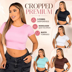 Cropped Blusinha Feminina Suplex Modelador Forrado Premium Confortável Casual Fechado Costas Cavada