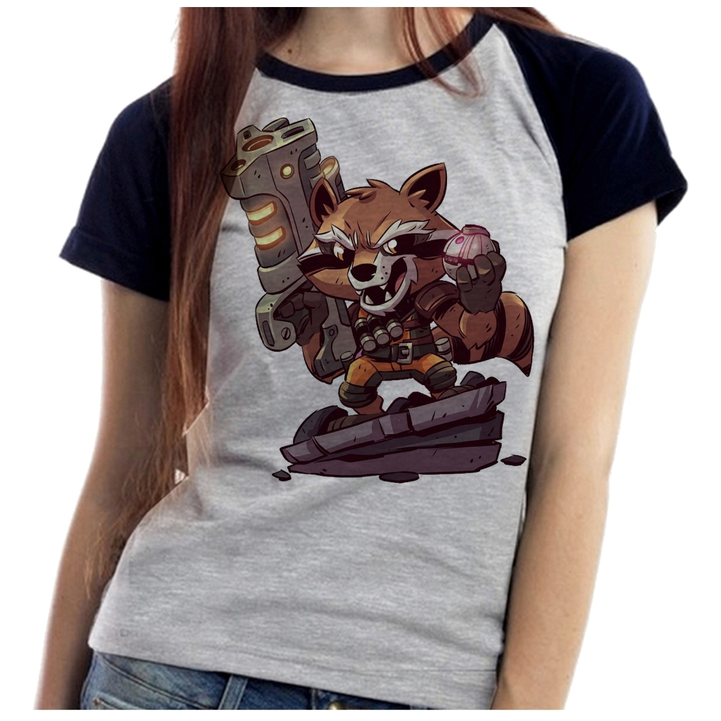 Baby Look Blusa Feminina ou Camiseta Unissex Rocket guardioes galaxia hero