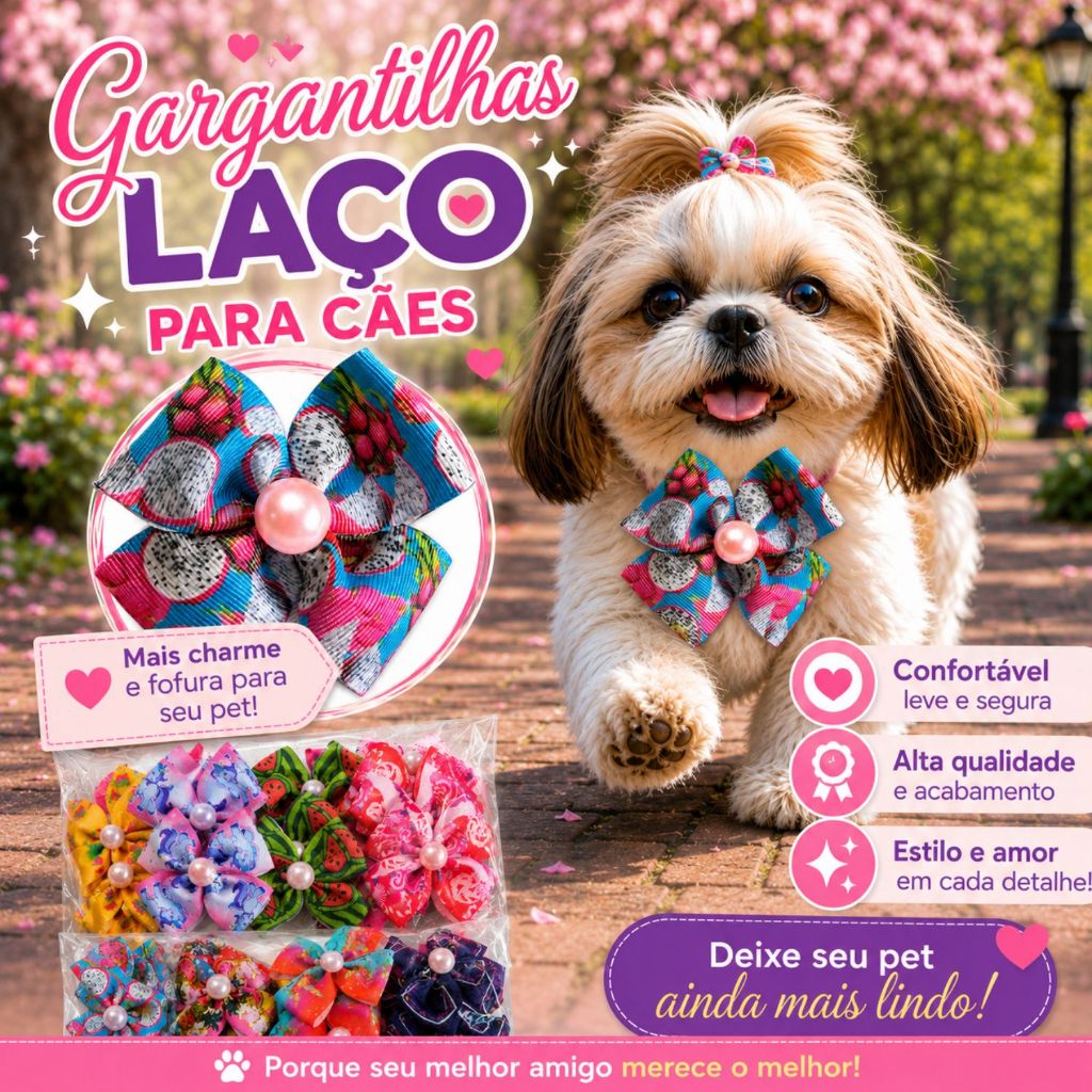 Laço Pescoço Pet Lacinhos Pet Gargantilha Pet Passa Fita para Cães e Gatos Ideal Banho e Tosa