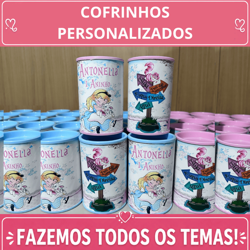 Cofrinhos ALICE NO PAIS DAS MARAVILHA Personalizados Lembrancinha Festa Aniversario Infantil