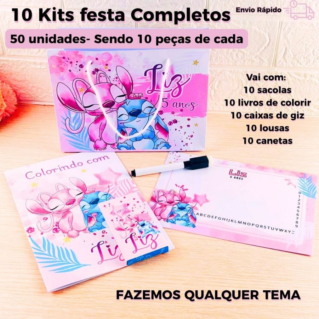 Kit Lembrancinha Personalizada Aniversário Infantil Com Lousa Mágica Livro de Colorir E Giz