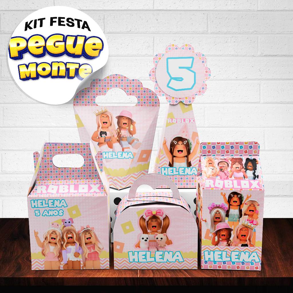 KIT Caixinha ROBLOX MENINA - Caixinhas para decoração e lembrancinha de aniversário - PEGUE E MONTE