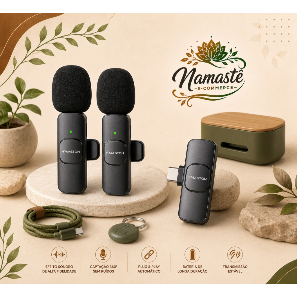 Microfone de Lapela Sem Fio Plug and Play H'Maston MK10 - Alta Fidelidade e Redução de Ruídos