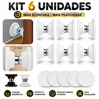 Kit 6 Prendedor Fixador Trava Porta inox Magnético Adesivo 3M Instalação Fácil Mola de Amortecimento