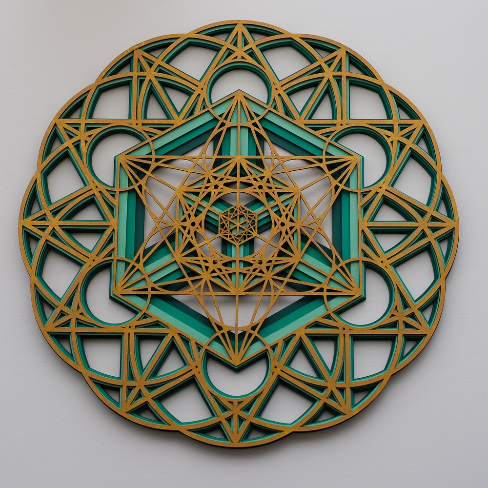 Mandala Cubo de Metatron 3D 50cm MDF Luxo 4 Camadas Quadro de Parede