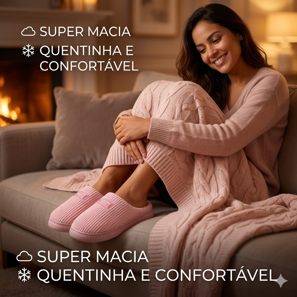 Pantufa Feminina Inverno Quentinha Veludo Macia Antiderrapante Confortável Casa