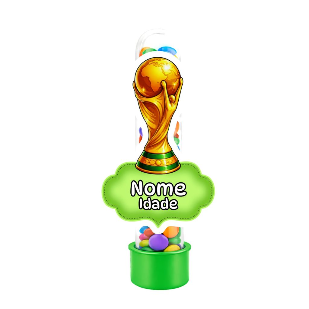 Apliques para Tubetes Taça Troféu Copa do Mundo Futebol Hexa Brasil Personalizado com Nome e Idade