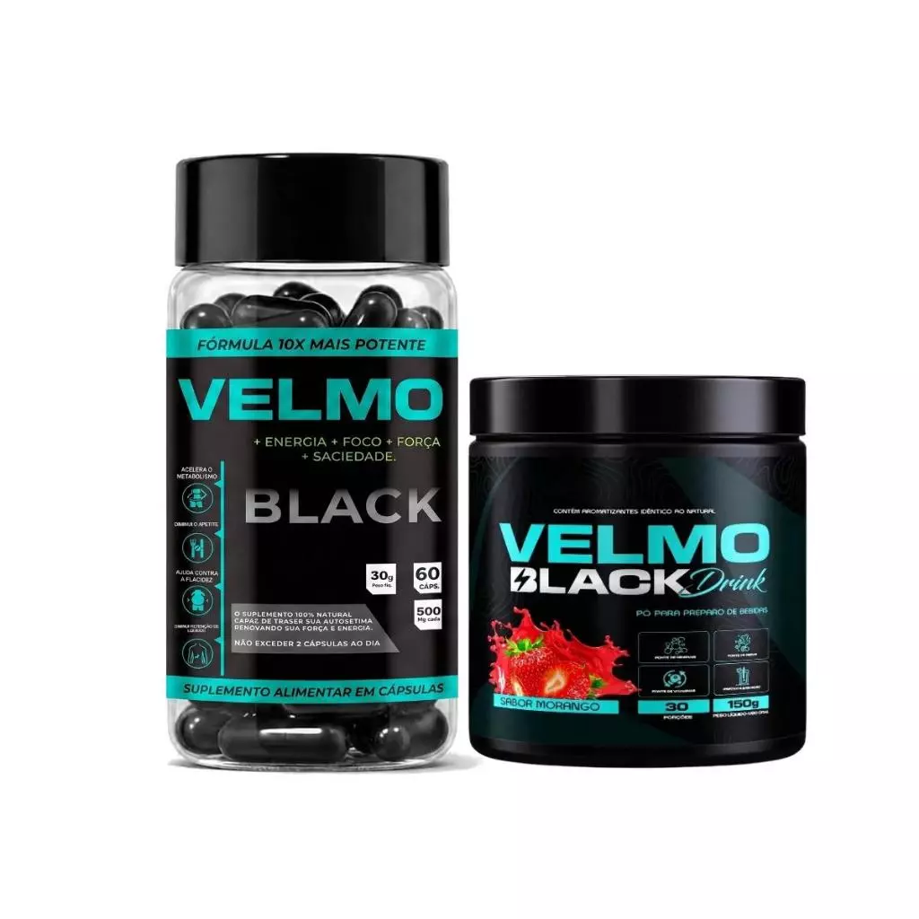 1 Velmo Black Drink 150g - Sabor Morango + 1 Velmo Black caps Original Promoção! — imagem 1