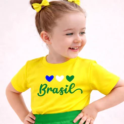 Camiseta Infantil Estampa Brasil Algodão Premium Camiseta Menina Casual Confortável Esporte Futebol