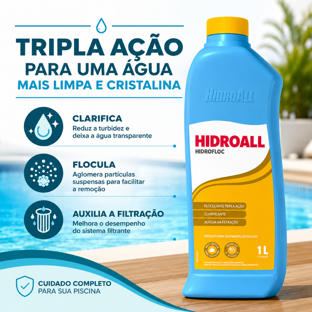 Kit 2 Clarificante Hidroall Hidrofloc 1L Floculante Decantador Tripla Ação Auxilia Filtração Piscina — imagem 2 de 2