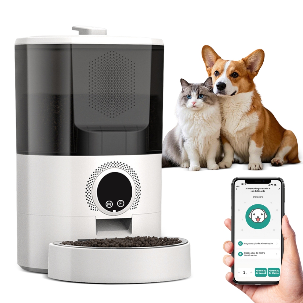 Alimentador Automático para Gatos e Cães 5L - Programável 6 Refeições, Mantém Ração Fresca, Fácil de Limpar