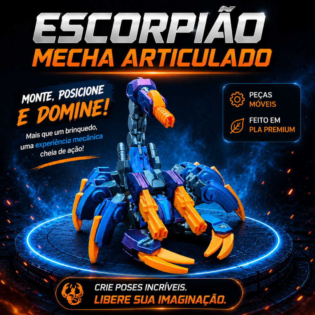 Escorpião Mecha Articulado – Impressão 3D em PLA Premium 🦂 Brinquedo articulado + quebra-cabeça + decoração geek